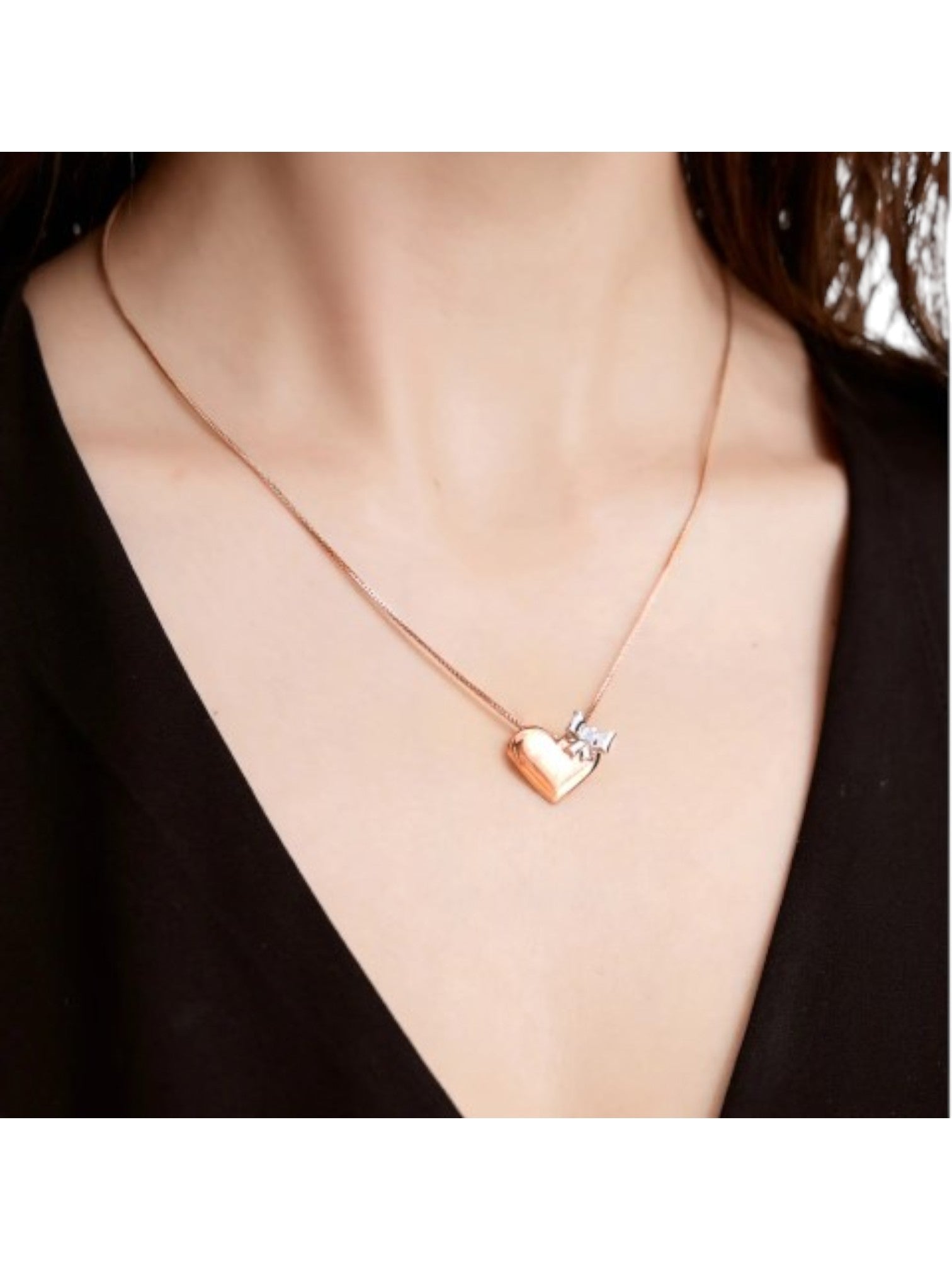 Trendy Love Design 925 Sterling Silver CZ Stone Rose Gold Plated Pendant With Chain For Women By Kesardeep